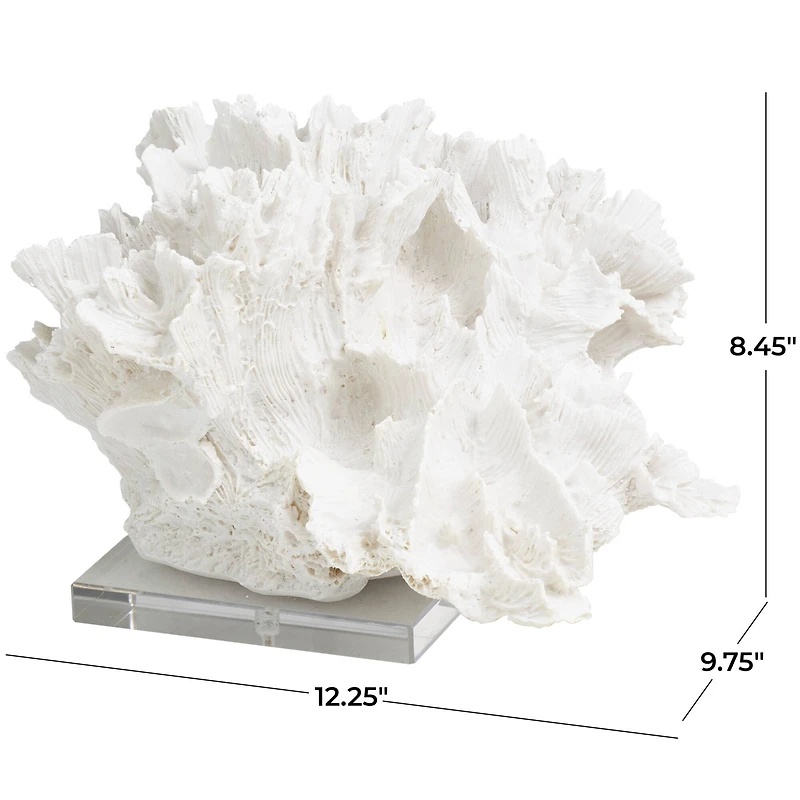 12" White Polystone Textured Coral Sculpture with Clear Acrylic Base