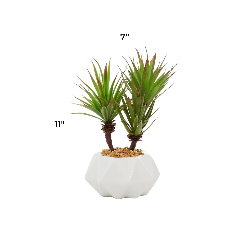 11" Contemporary Style Artificial Succulent in White Ceramic Pot