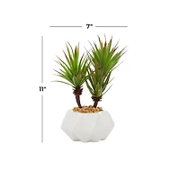 11" Contemporary Style Artificial Succulent in White Ceramic Pot