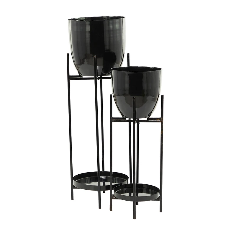 Black Metal Modern Planter, Set of 2" 32", 24"