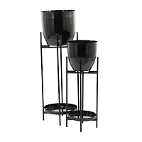 Black Metal Modern Planter, Set of 2" 32", 24"