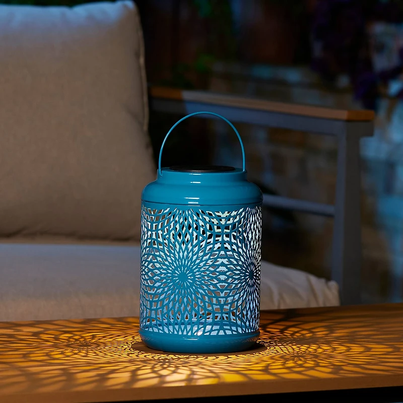 Glitzhome® 9" Cutout Metal Solar Powered Outdoor Hanging Lantern