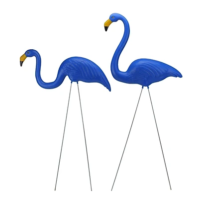 33" Blue Tropical Flamingo Outdoor Lawn Stakes Set