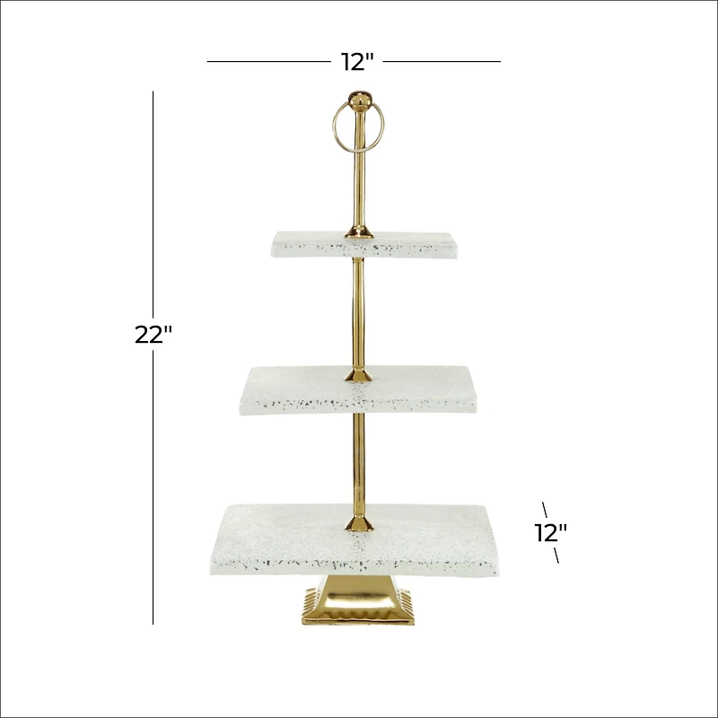 White Marble & Aluminum 3 Tier Tray Stand