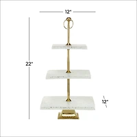 White Marble & Aluminum 3 Tier Tray Stand