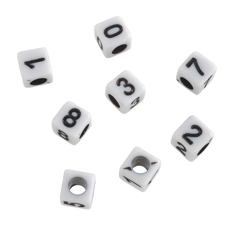 12 Pack: White Number Acrylic Cube Beads, 5mm by Bead Landing™