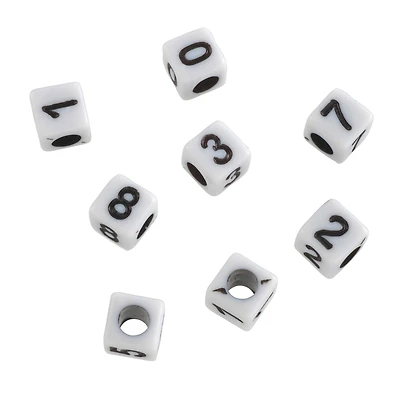 12 Pack: White Number Acrylic Cube Beads, 5mm by Bead Landing™