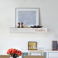Whitewashed "Gather" Text Engraving Floating Wall Shelf