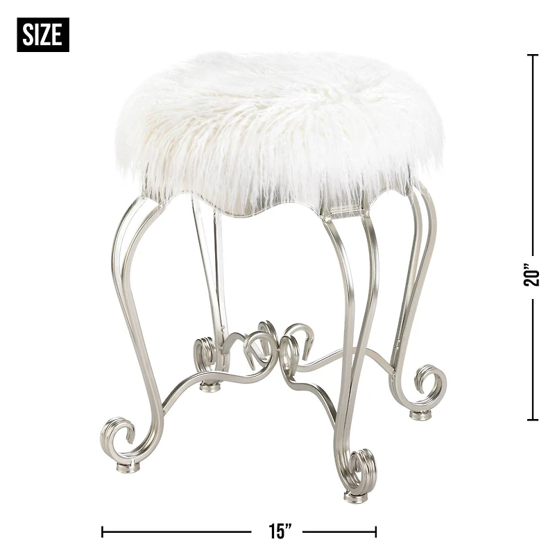 20" Fur Stool with Scroll Legs