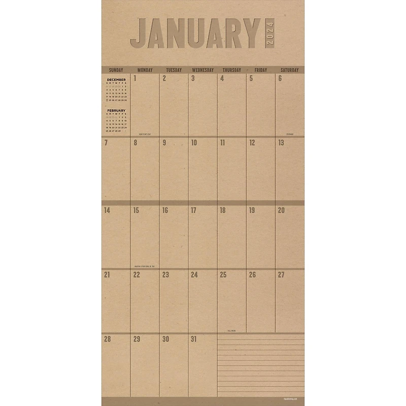 TF Publishing 2024 Big Grid - Kraft Wall Calendar