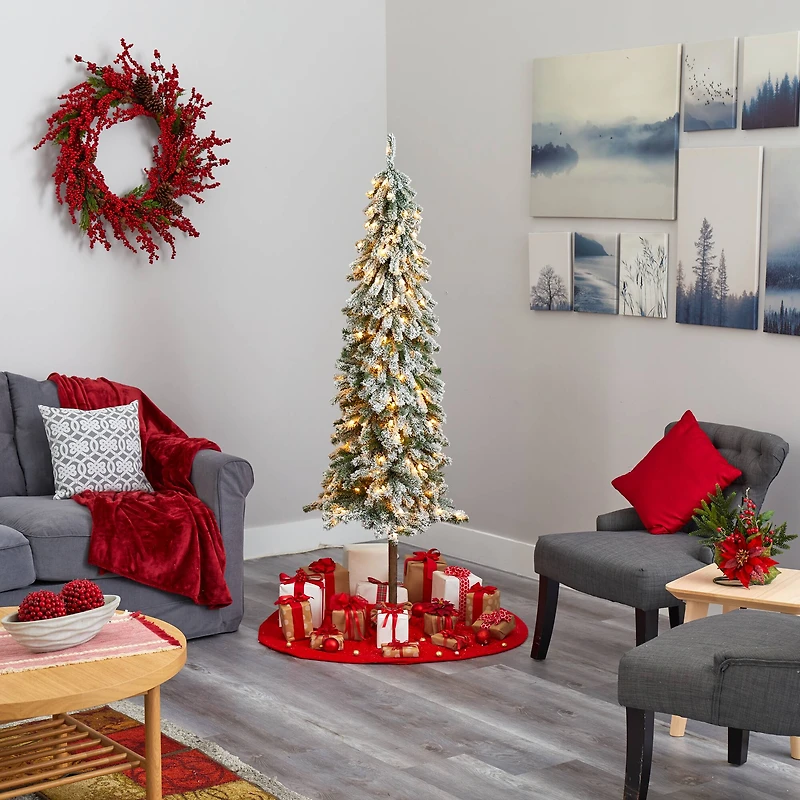 6ft. Pre-Lit Flocked Alpine Artificial Christmas Tree, Clear LED Lights