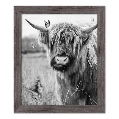 Black and White Highland Cow 20" x 24" Western Gray Framed Print