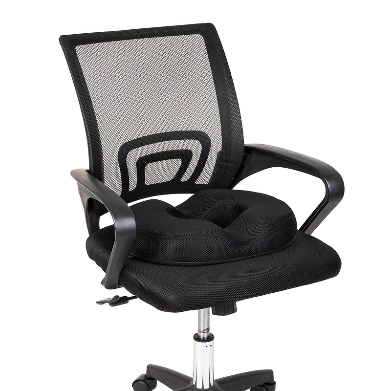 Mind Reader Donut Pillow Seat Cushion with Air-Cloud Technology, Tailbone, Hemorrhoid, Pregnancy Relief, Black