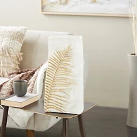 White & Gold Leaf Print Polystone Vase