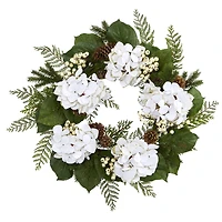 24" Gold Trimmed White Hydrangea & Berry Wreath