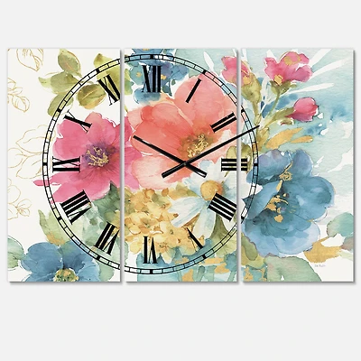 Designart My French Garden Traditional 3 Panel Wall Clock