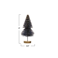 Hello Honey® 8" Blue Sisal Bottle Brush Tree with Gold Glitter & Wood Base