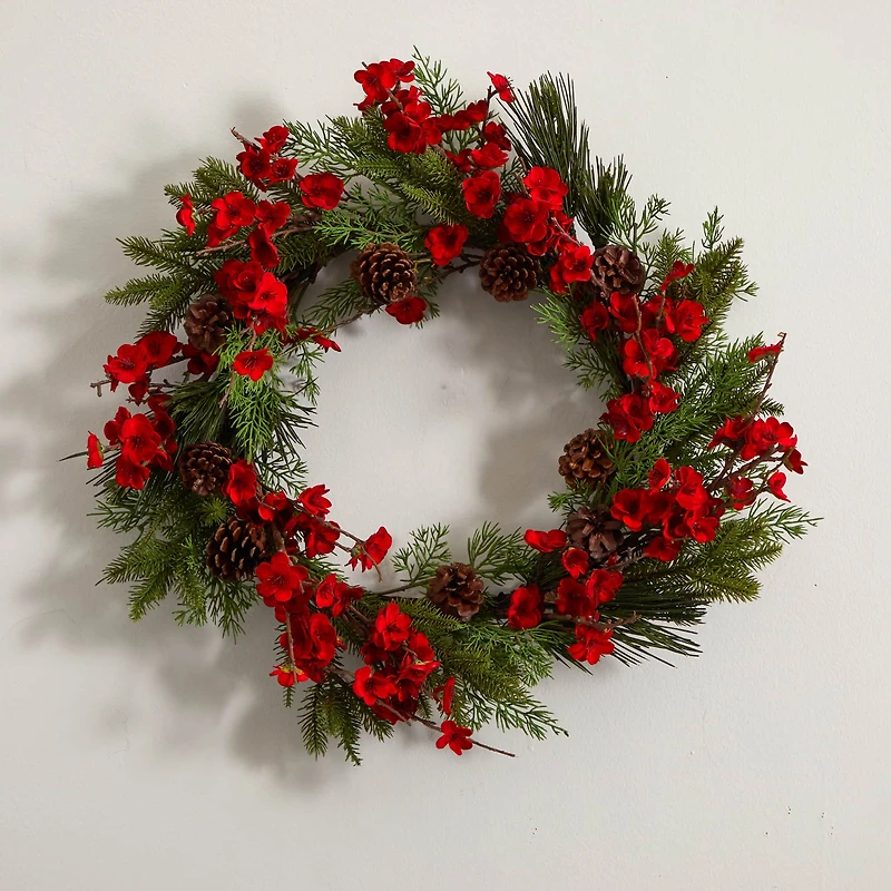 24" Plum Blossom Pine Wreath