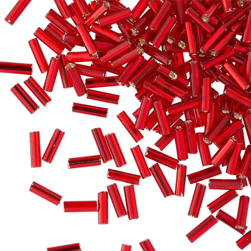 12 Pack: John Bead Ruby Czech Glass Bugle Beads