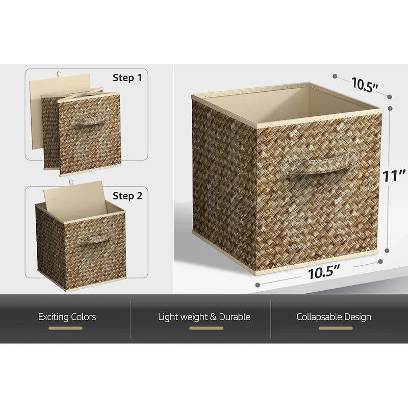 Sorbus 11" Beige Woven Foldable Storage Cubes, 4ct.