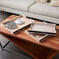 Cream Mango Wood Nesting Tray Set with Black Metal Handles