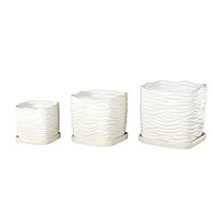White Wavy Ribbed Ceramic Planter Set