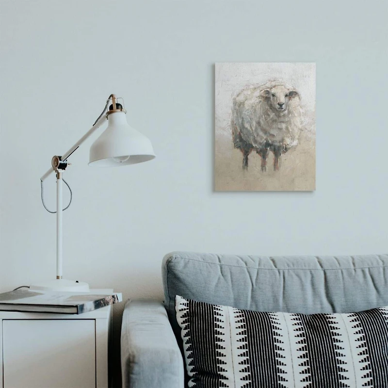 Stupell Industries Fluffy Sheep Farm Animal Beige Tan Painting Canvas Wall Art