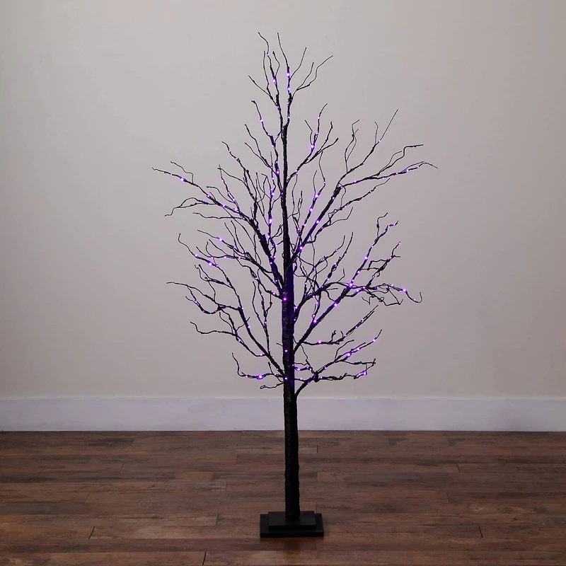 5ft. Pre-Lit Halloween Black Twig Artificial Tree with 240 Orange & Purple LED Lights