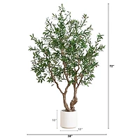 6ft. Artificial Grand Olive Tree in White Decorative Planter