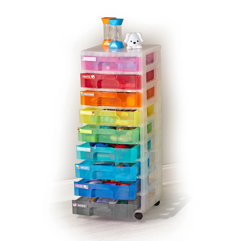hand2mind 9-Drawer Rainbow Rolling Classroom Cart