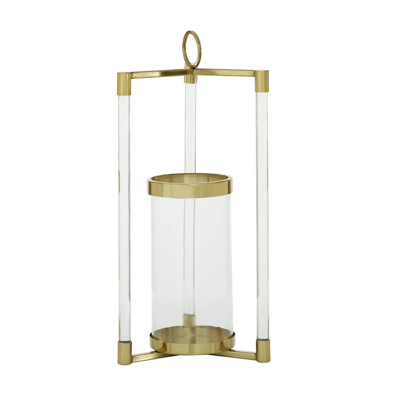 The Novogratz Gold Stainless Steel Contemporary Lantern, 23" x 11" x 11"