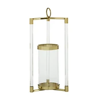 The Novogratz Gold Stainless Steel Contemporary Lantern, 23" x 11" x 11"