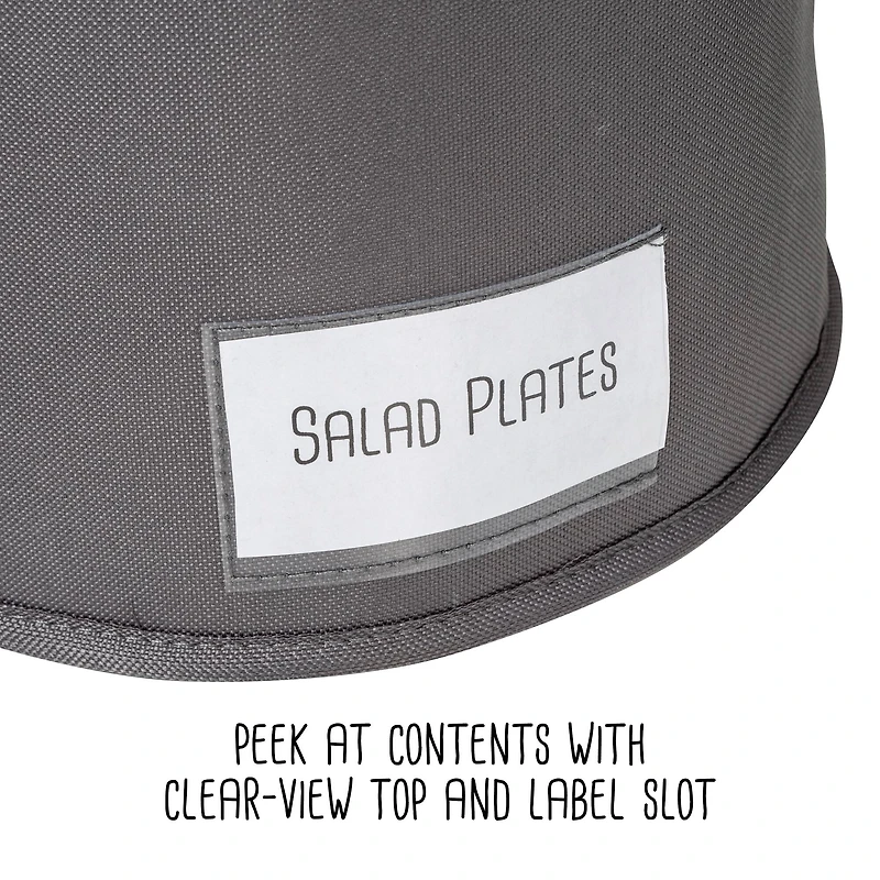 Honey Can Do 12" Gray Round Dinnerware Storage Box