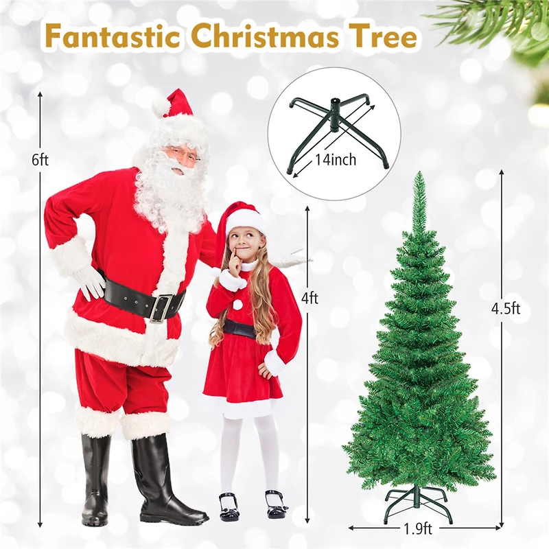 Costway 4.5ft Pre-Lit Hinged Pencil Christmas Tree, Warm White LED Lights