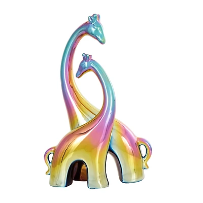 15" Multicolor Ceramic Giraffe Sculpture with Rainbow Shimmer Finish