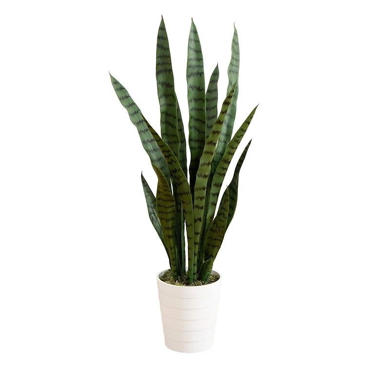 3ft. UV Resistant Artificial Snake Plant in White Decorative Planter