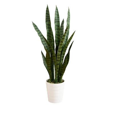 3ft. UV Resistant Artificial Snake Plant in White Decorative Planter