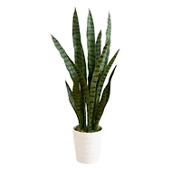 3ft. UV Resistant Artificial Snake Plant in White Decorative Planter
