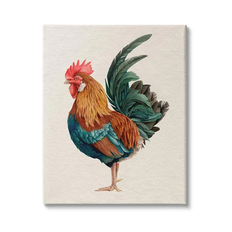 Stupell Industries Traditional Morning Rooster Illustration Elegant Bird Feathers Canvas Wall Art