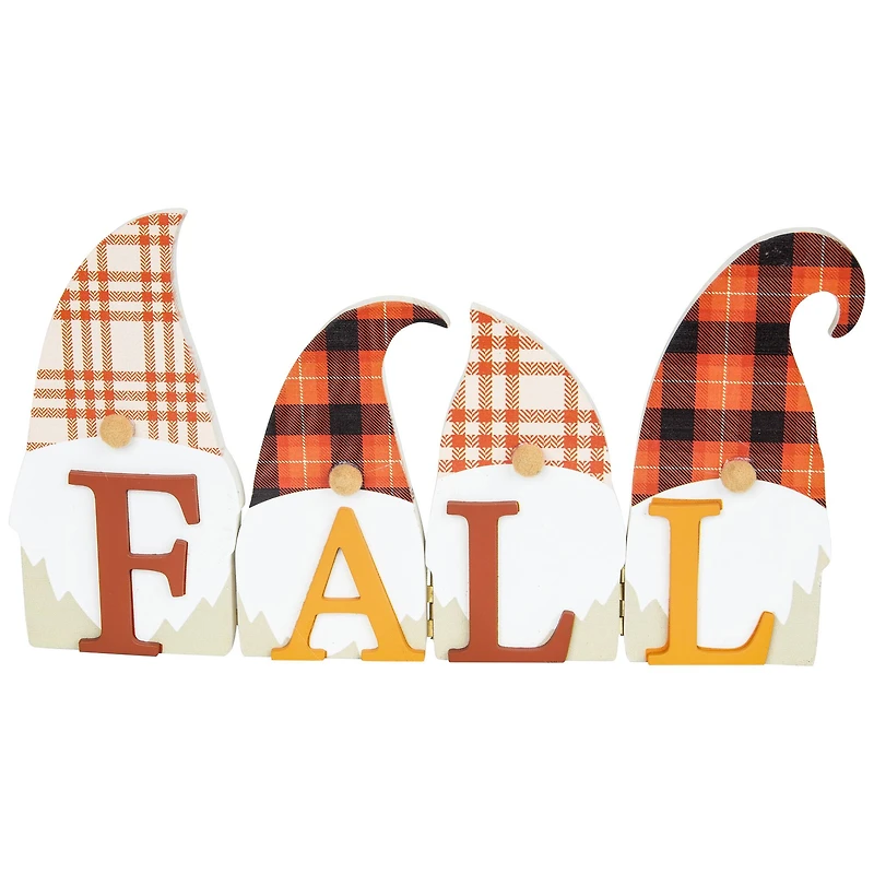Plaid Gnomes Fall Harvest Wooden Sign - 10"