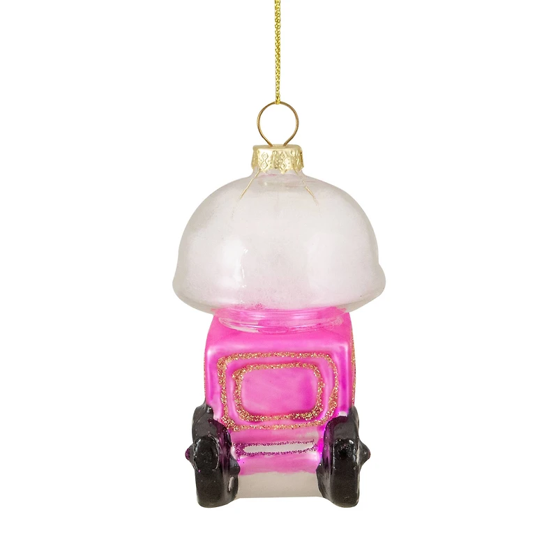 3.5" Pink, White & Gold Cotton Candy Machine Glass Christmas Ornament