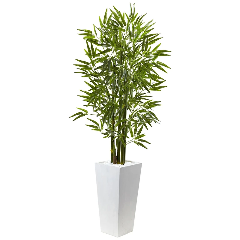 5ft. UV Resistant Bamboo Tree in White Planter