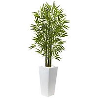 5ft. UV Resistant Bamboo Tree in White Planter