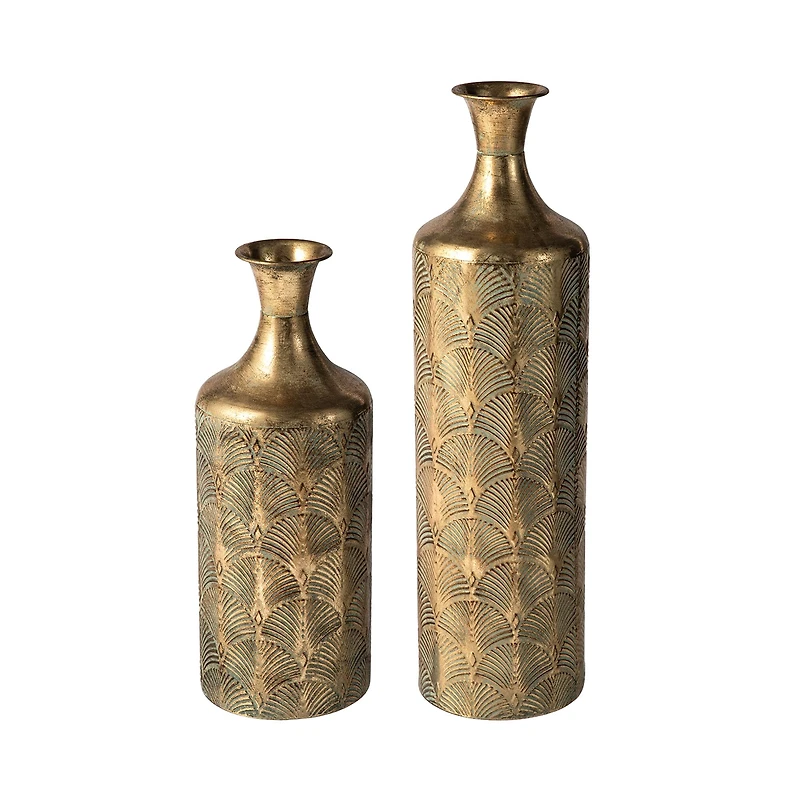 Glitzhome® Antique Gold Gingko Metal Floor Vases Set