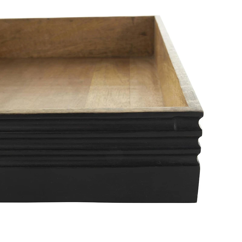 Brown Mango Wood Handmade Tray Set with Black Groove Exterior