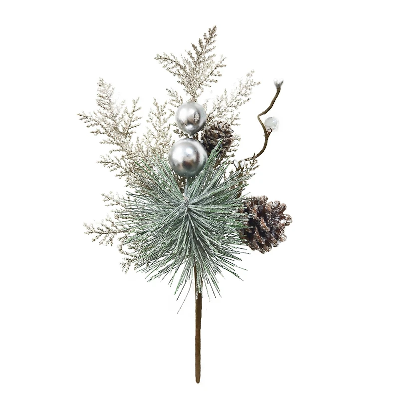 12" Silver Ball & Frosted Mixed Pine Pick by Ashland®