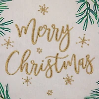 18" Embroidered "Merry Christmas" Wreath Cotton Square Throw Pillow