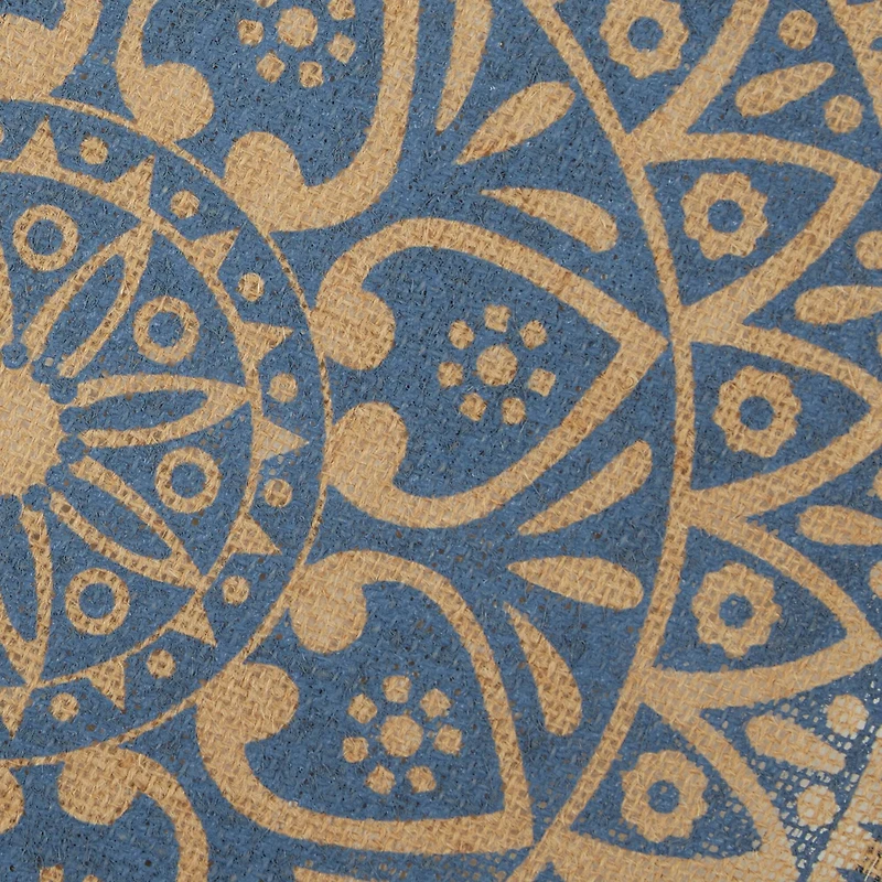 French Blue Block Print On Natural Round Jute Placemat (Set of 6)