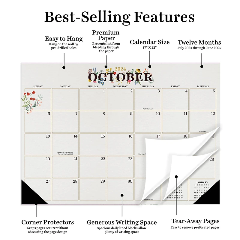 TF Publishing 2024-2025 Medium Floral Desk Pad Calendar