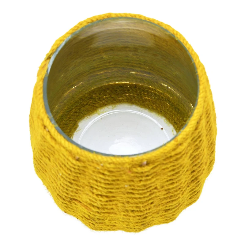 Hello Honey® 5.5" Mustard Hand-Woven Jute & Glass Votive Candle Holder